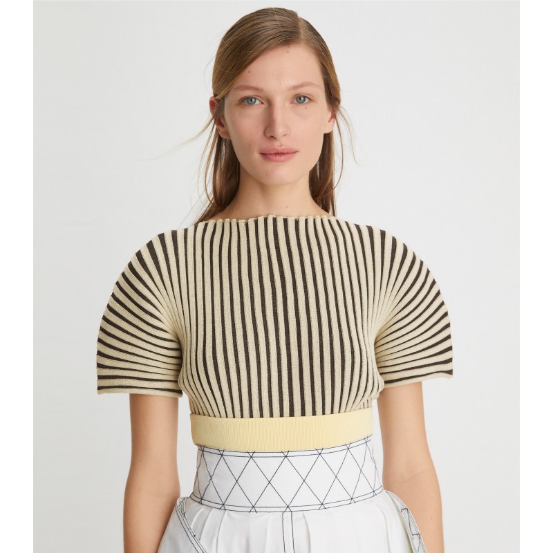 Plaited-Rib Short-Sleeve Sweater