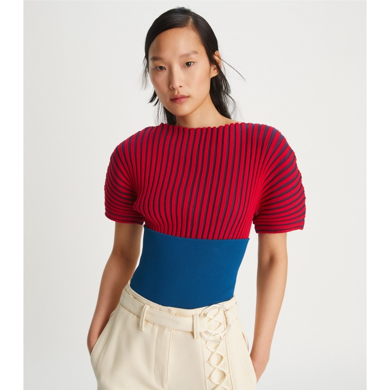 Plaited-Rib Short-Sleeve Sweater