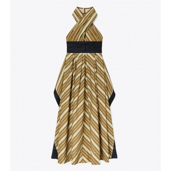 Coffee Stripe Poplin Dress