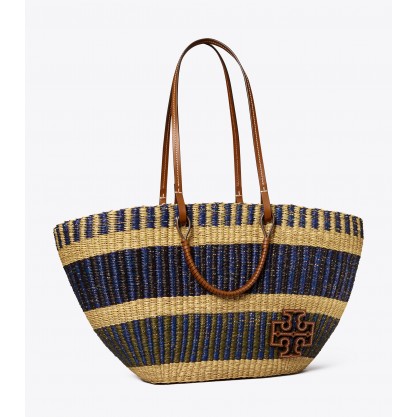 Ella Striped Straw Basket Tote