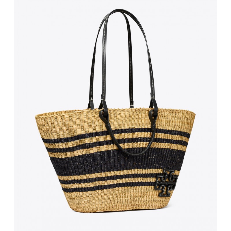 Ella Striped Straw Basket Tote