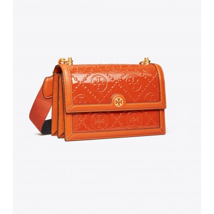 T Monogram Patent Embossed Small Shoulder Bag