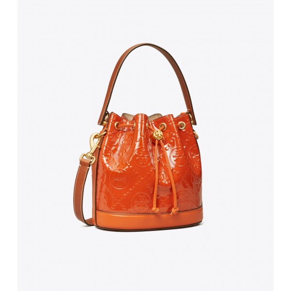 T Monogram Patent Embossed Bucket Bag