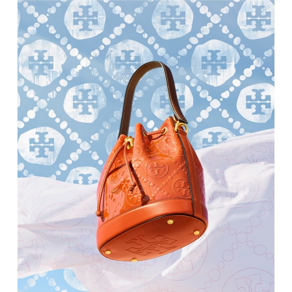 T Monogram Patent Embossed Bucket Bag