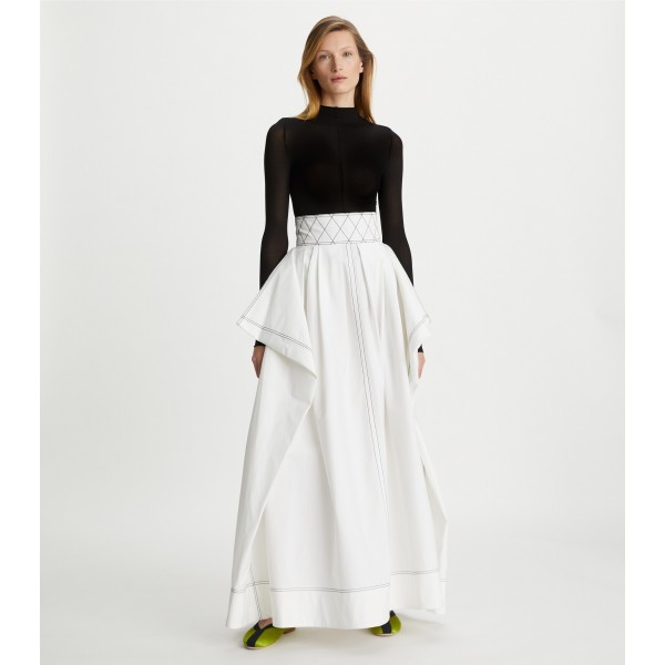 Diamond Topstitch Poplin Skirt