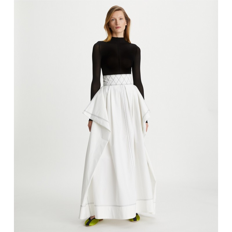 Diamond Topstitch Poplin Skirt