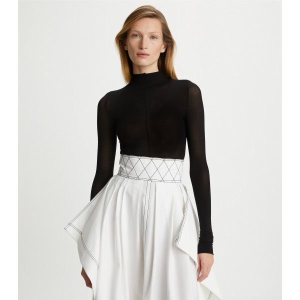 Diamond Topstitch Poplin Skirt