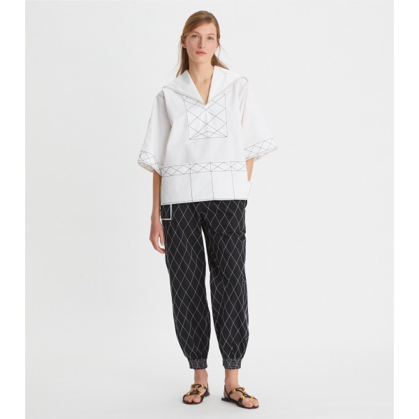 Diamond Topstitch Poplin Pant