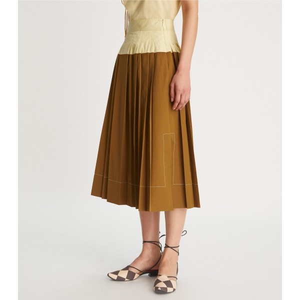 Cotton Poplin Pleated Skirt