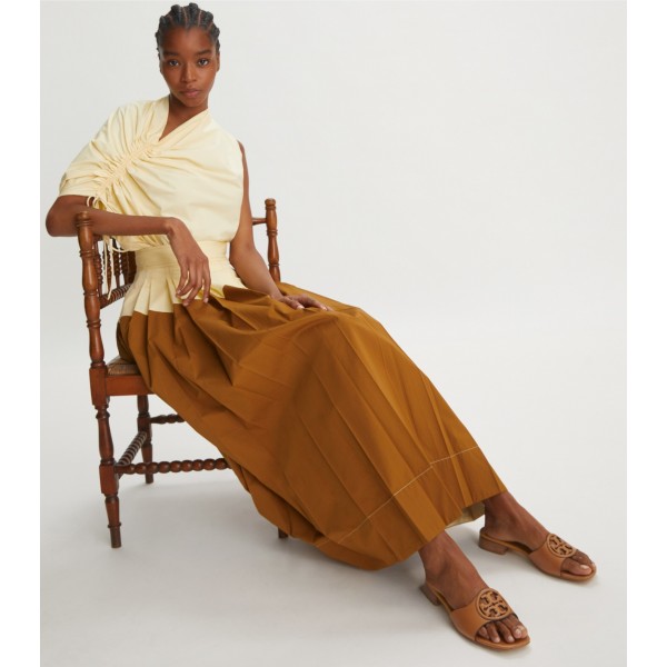 Cotton Poplin Pleated Skirt