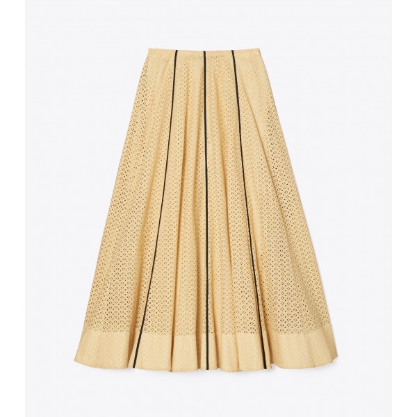 Pleated Honeycomb Eyelet Skirt