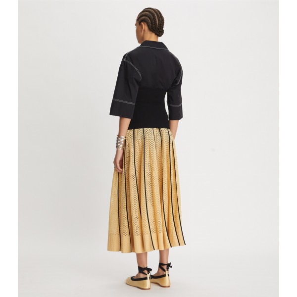 Pleated Honeycomb Eyelet Skirt