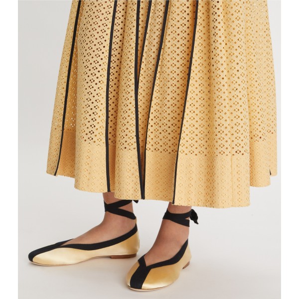 Pleated Honeycomb Eyelet Skirt