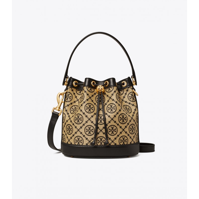 T Monogram Woven Bucket Bag