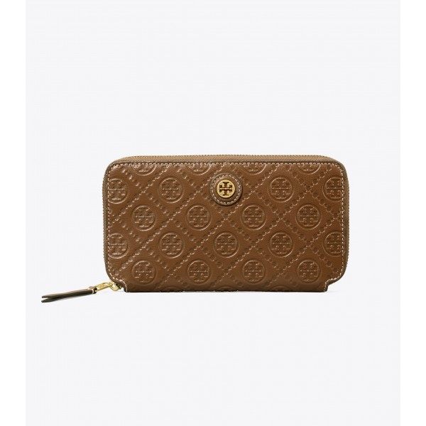 T Monogram Leather Zip Continental Wallet