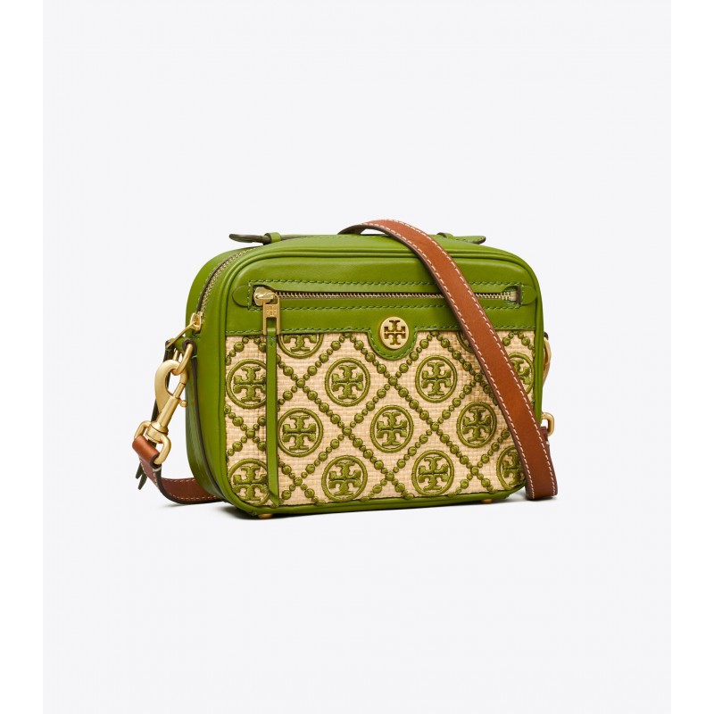 T Monogram Straw Camera Bag