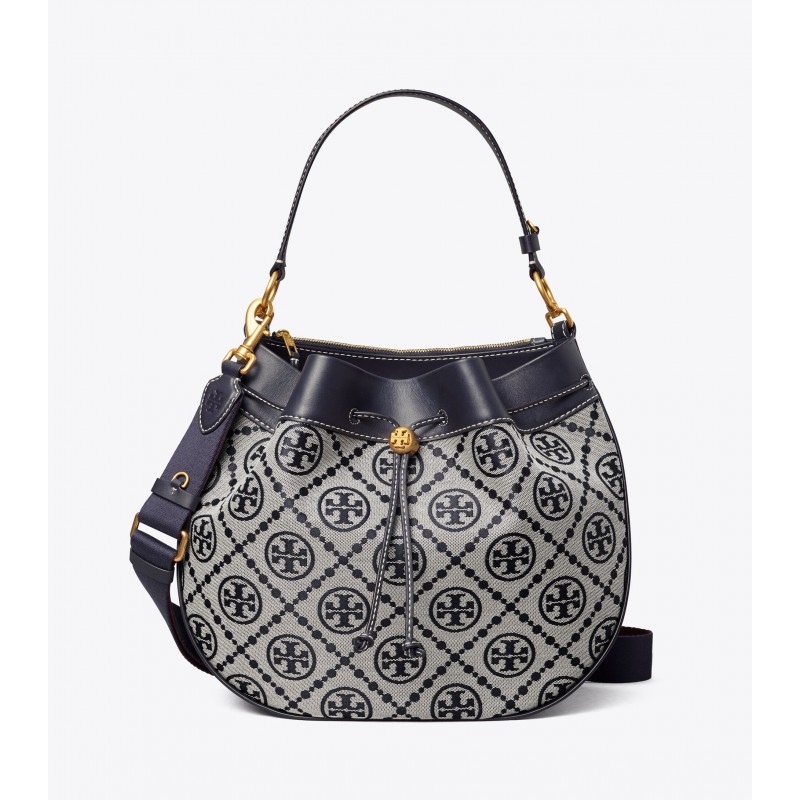 T Monogram Jacquard Drawstring Shoulder Bag