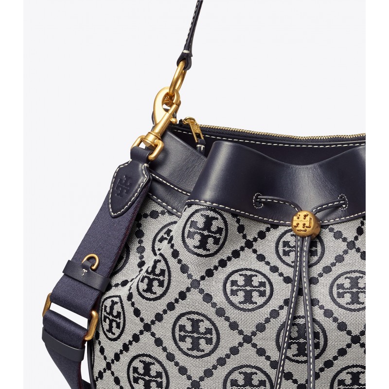 T Monogram Jacquard Drawstring Shoulder Bag