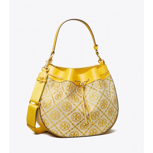 T Monogram Jacquard Drawstring Shoulder Bag