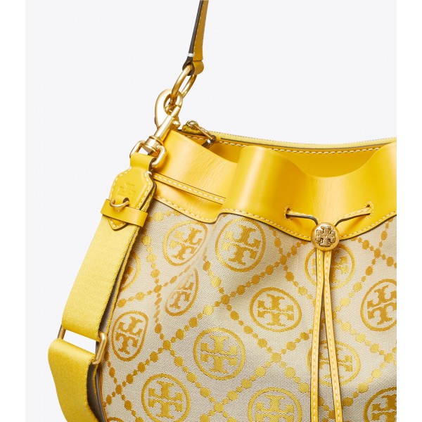 T Monogram Jacquard Drawstring Shoulder Bag