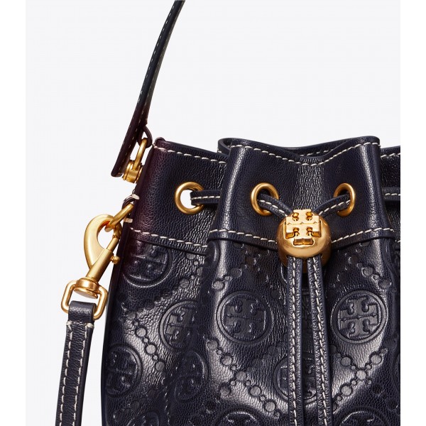 T Monogram Leather Mini Bucket Bag