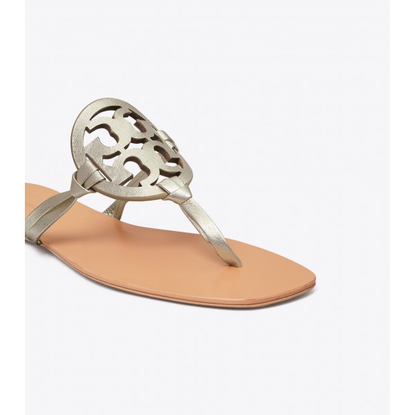 Miller Square-Toe Sandal, Metallic Leather