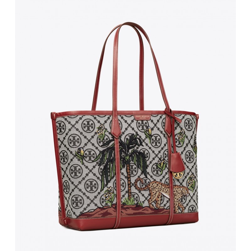 Perry Embroidered T Monogram Triple-Compartment Tote Bag