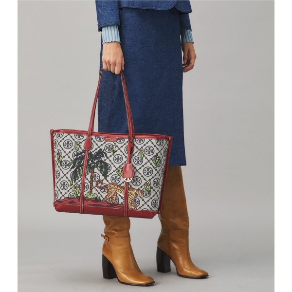 Perry Embroidered T Monogram Triple-Compartment Tote Bag