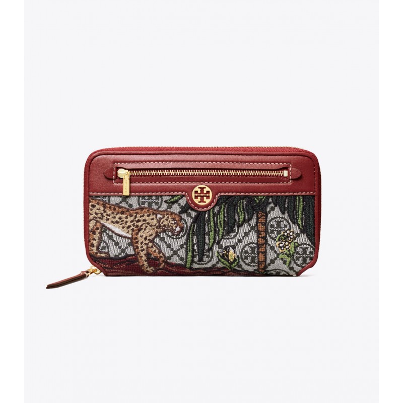 T Monogram Embroidered Zip Continental Wallet