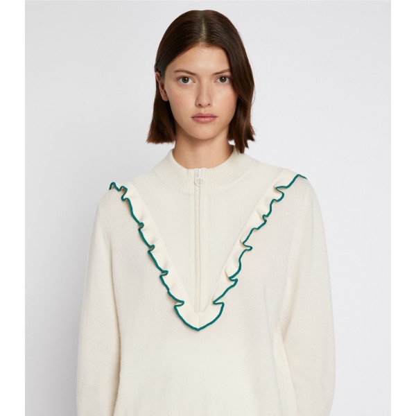 Luxe Cashmere Ruffle Half-Zip Pullover