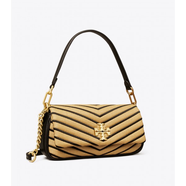 Kira Chevron Soft Straw Small Flap Shoulder Bag