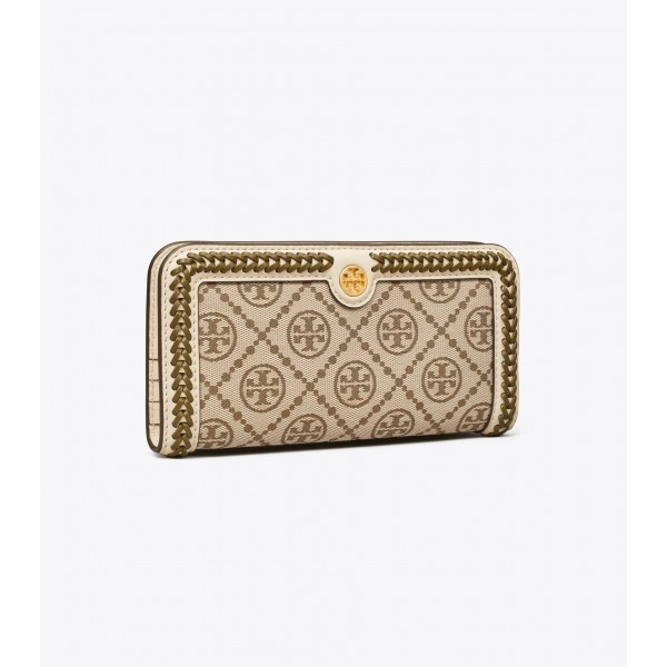 T Monogram Braided Zip Slim Wallet