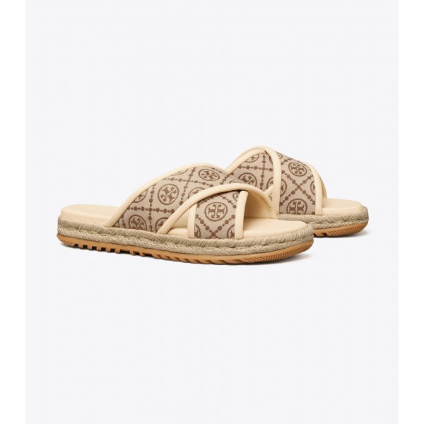 T Monogram Crisscross Espadrille Slide