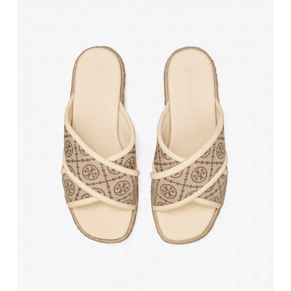 T Monogram Crisscross Espadrille Slide