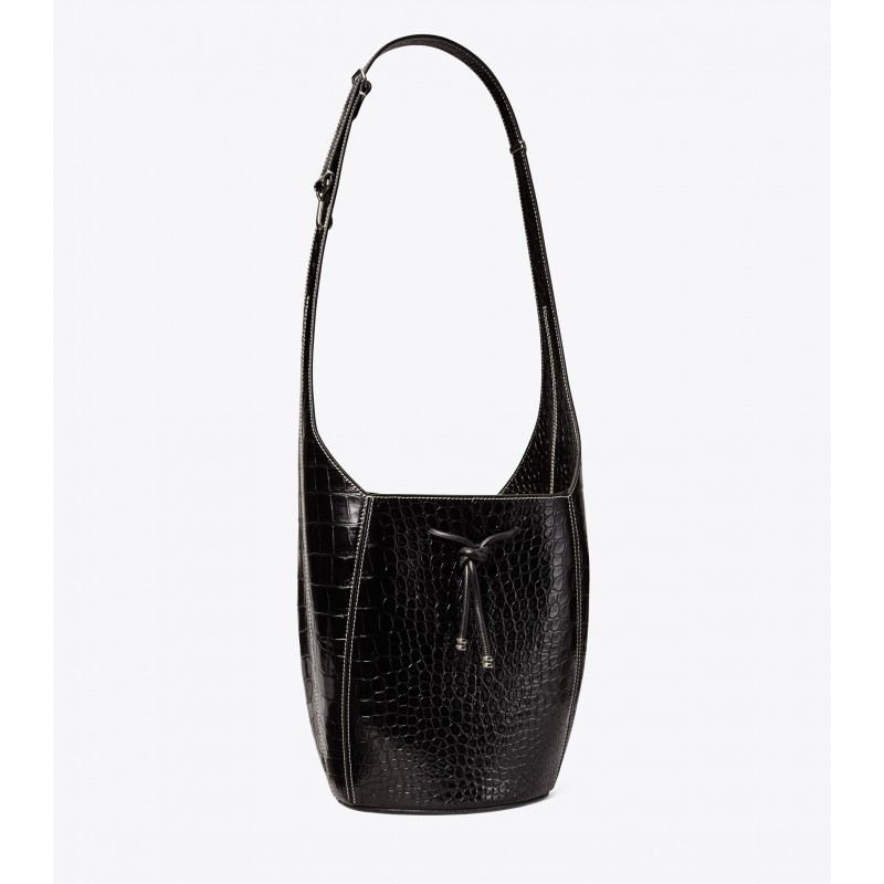 Spaghetti Strap Embossed Bucket Bag