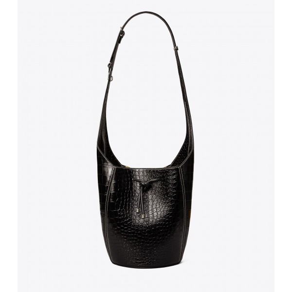 Spaghetti Strap Embossed Bucket Bag