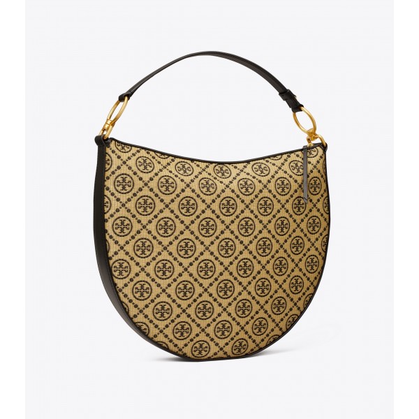 T Monogram Woven Zip Shoulder Bag