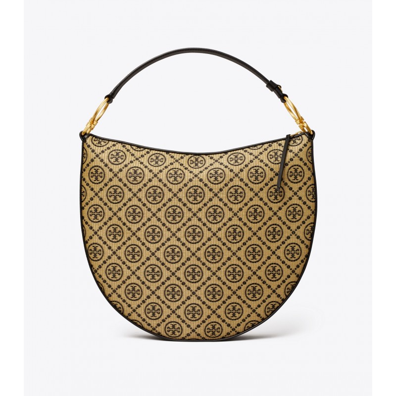 T Monogram Woven Zip Shoulder Bag